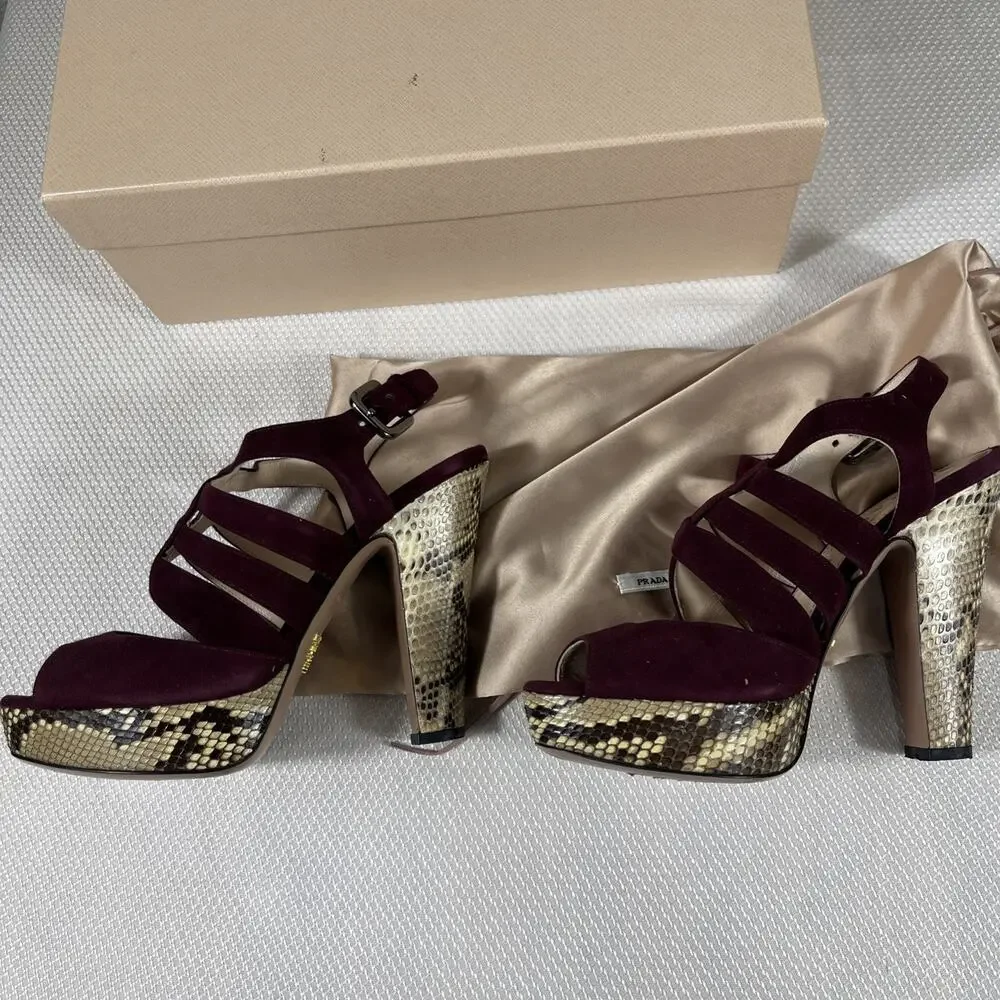 Prada Suede And Snakeskin Heels Sz 36 / US 5.5 w/‎ Dust Bag & Box